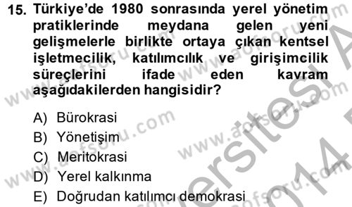 Kent Sosyolojisi Dersi 2013 - 2014 Yılı (Final) Dönem Sonu Sınav Soruları 15. Soru