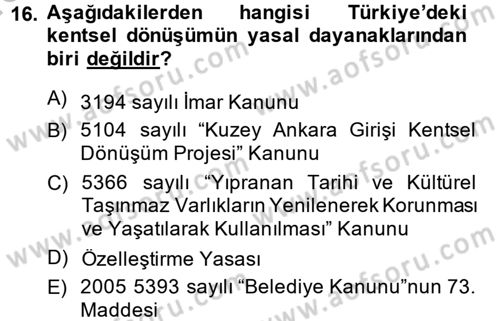 Kent Sosyolojisi Dersi 2013 - 2014 Yılı (Final) Dönem Sonu Sınav Soruları 16. Soru