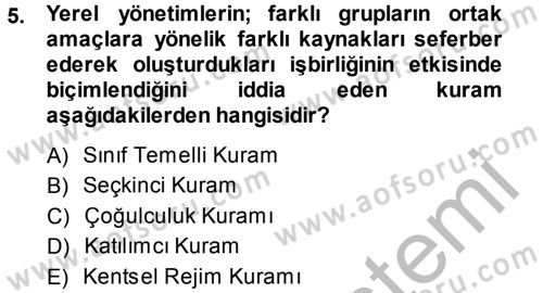 Kent Sosyolojisi Dersi 2013 - 2014 Yılı (Final) Dönem Sonu Sınav Soruları 5. Soru