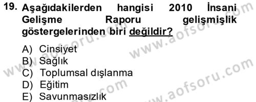 Kent Sosyolojisi Dersi 2013 - 2014 Yılı Tek Ders Sınav Soruları 19. Soru