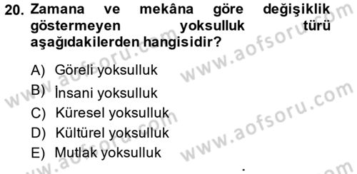 Kent Sosyolojisi Dersi 2013 - 2014 Yılı Tek Ders Sınav Soruları 20. Soru