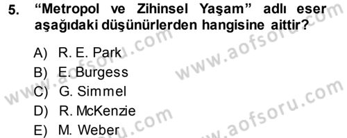Kent Sosyolojisi Dersi 2013 - 2014 Yılı Tek Ders Sınav Soruları 5. Soru