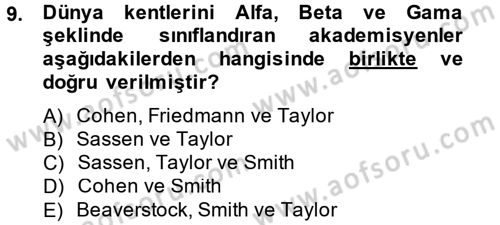 Kent Sosyolojisi Dersi 2013 - 2014 Yılı Tek Ders Sınav Soruları 9. Soru