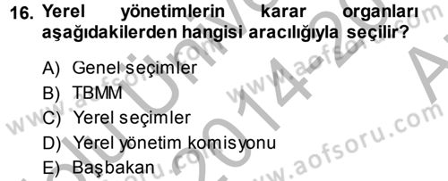 Kent Sosyolojisi Dersi 2014 - 2015 Yılı (Vize) Ara Sınav Soruları 16. Soru