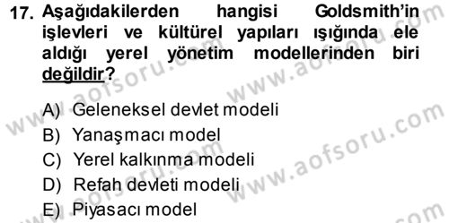 Kent Sosyolojisi Dersi 2014 - 2015 Yılı (Vize) Ara Sınav Soruları 17. Soru