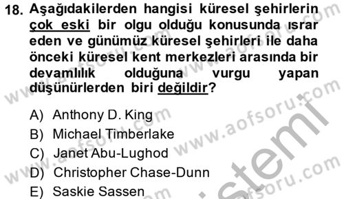 Kent Sosyolojisi Dersi 2014 - 2015 Yılı (Vize) Ara Sınav Soruları 18. Soru