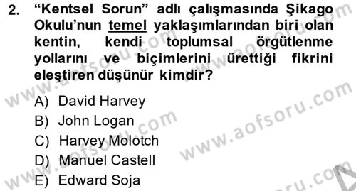 Kent Sosyolojisi Dersi 2014 - 2015 Yılı (Vize) Ara Sınav Soruları 2. Soru