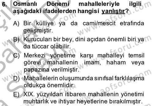 Kent Sosyolojisi Dersi 2014 - 2015 Yılı (Vize) Ara Sınav Soruları 6. Soru