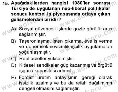 Kent Sosyolojisi Dersi 2014 - 2015 Yılı (Final) Dönem Sonu Sınav Soruları 15. Soru