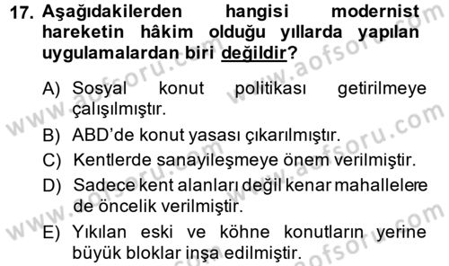 Kent Sosyolojisi Dersi 2014 - 2015 Yılı (Final) Dönem Sonu Sınav Soruları 17. Soru