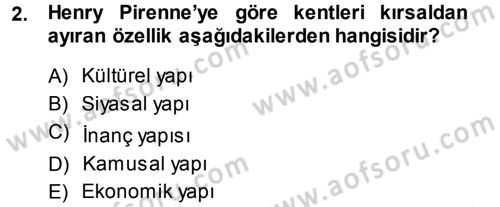 Kent Sosyolojisi Dersi 2014 - 2015 Yılı (Final) Dönem Sonu Sınav Soruları 2. Soru