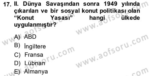 Kent Sosyolojisi Dersi 2014 - 2015 Yılı Tek Ders Sınav Soruları 17. Soru