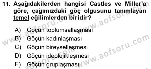 Kent Sosyolojisi Dersi 2015 - 2016 Yılı (Vize) Ara Sınav Soruları 11. Soru