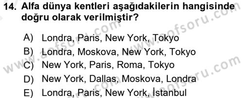 Kent Sosyolojisi Dersi 2015 - 2016 Yılı (Vize) Ara Sınav Soruları 14. Soru