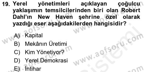 Kent Sosyolojisi Dersi 2015 - 2016 Yılı (Vize) Ara Sınav Soruları 19. Soru