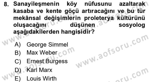 Kent Sosyolojisi Dersi 2015 - 2016 Yılı (Vize) Ara Sınav Soruları 8. Soru