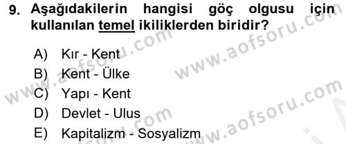 Kent Sosyolojisi Dersi 2015 - 2016 Yılı (Vize) Ara Sınav Soruları 9. Soru