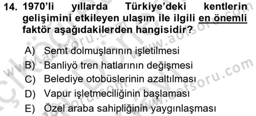 Kent Sosyolojisi Dersi 2015 - 2016 Yılı (Final) Dönem Sonu Sınav Soruları 14. Soru