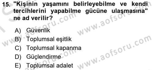 Kent Sosyolojisi Dersi 2015 - 2016 Yılı (Final) Dönem Sonu Sınav Soruları 15. Soru