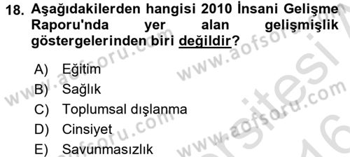 Kent Sosyolojisi Dersi 2015 - 2016 Yılı (Final) Dönem Sonu Sınav Soruları 18. Soru