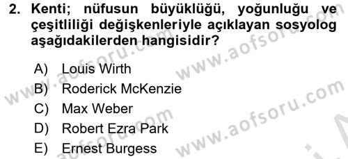 Kent Sosyolojisi Dersi 2015 - 2016 Yılı (Final) Dönem Sonu Sınav Soruları 2. Soru