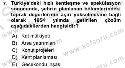 Kent Sosyolojisi Dersi 2015 - 2016 Yılı (Final) Dönem Sonu Sınav Soruları 7. Soru