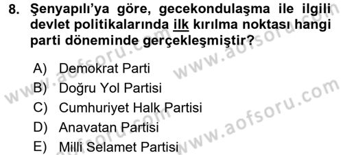 Kent Sosyolojisi Dersi 2015 - 2016 Yılı (Final) Dönem Sonu Sınav Soruları 8. Soru