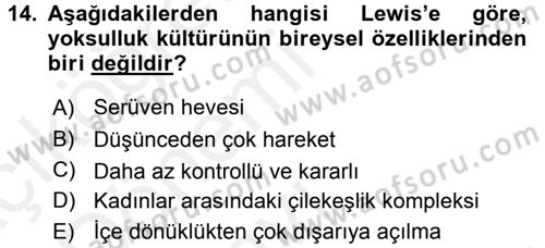 Kent Sosyolojisi Dersi 2015 - 2016 Yılı Tek Ders Sınav Soruları 14. Soru