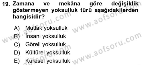 Kent Sosyolojisi Dersi 2015 - 2016 Yılı Tek Ders Sınav Soruları 19. Soru