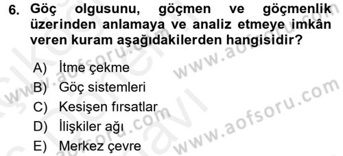 Kent Sosyolojisi Dersi 2015 - 2016 Yılı Tek Ders Sınav Soruları 6. Soru