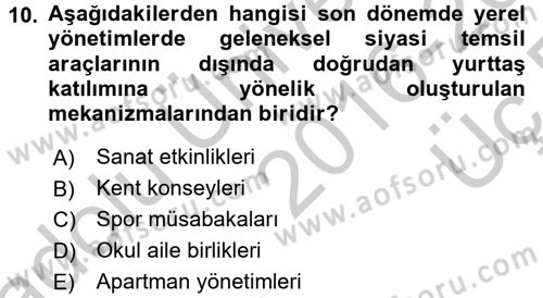 Kent Sosyolojisi Dersi 2016 - 2017 Yılı 3 Ders Sınav Soruları 10. Soru