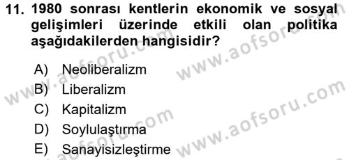 Kent Sosyolojisi Dersi 2016 - 2017 Yılı 3 Ders Sınav Soruları 11. Soru