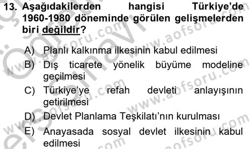 Kent Sosyolojisi Dersi 2016 - 2017 Yılı 3 Ders Sınav Soruları 13. Soru