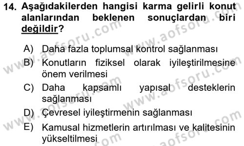 Kent Sosyolojisi Dersi 2016 - 2017 Yılı 3 Ders Sınav Soruları 14. Soru