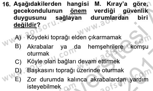 Kent Sosyolojisi Dersi 2016 - 2017 Yılı 3 Ders Sınav Soruları 16. Soru
