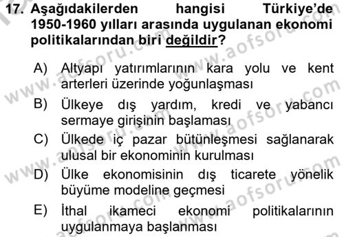 Kent Sosyolojisi Dersi 2016 - 2017 Yılı 3 Ders Sınav Soruları 17. Soru