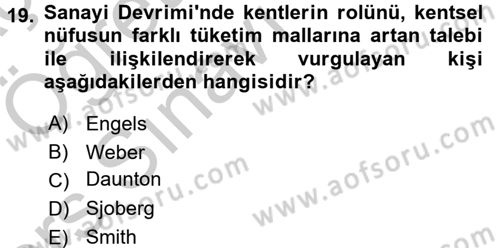 Kent Sosyolojisi Dersi 2016 - 2017 Yılı 3 Ders Sınav Soruları 19. Soru