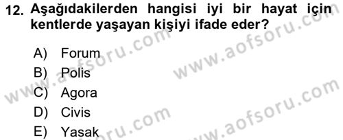Kent Sosyolojisi Dersi 2016 - 2017 Yılı (Vize) Ara Sınav Soruları 12. Soru