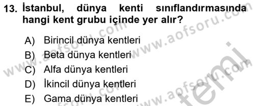 Kent Sosyolojisi Dersi 2016 - 2017 Yılı (Vize) Ara Sınav Soruları 13. Soru