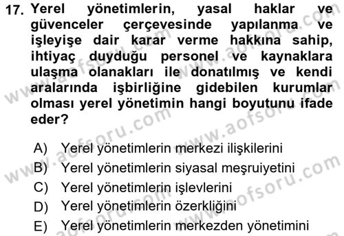 Kent Sosyolojisi Dersi 2016 - 2017 Yılı (Vize) Ara Sınav Soruları 17. Soru