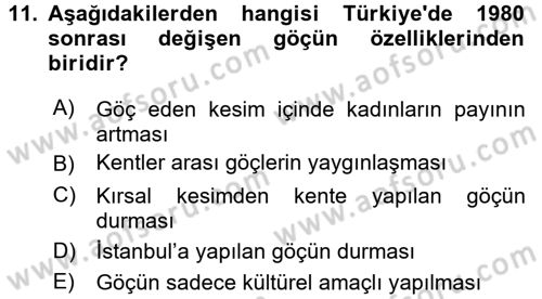 Kent Sosyolojisi Dersi 2016 - 2017 Yılı (Final) Dönem Sonu Sınav Soruları 11. Soru