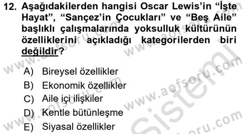Kent Sosyolojisi Dersi 2016 - 2017 Yılı (Final) Dönem Sonu Sınav Soruları 12. Soru