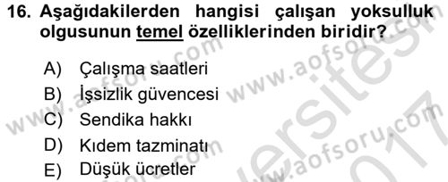 Kent Sosyolojisi Dersi 2016 - 2017 Yılı (Final) Dönem Sonu Sınav Soruları 16. Soru