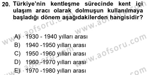 Kent Sosyolojisi Dersi 2016 - 2017 Yılı (Final) Dönem Sonu Sınav Soruları 20. Soru