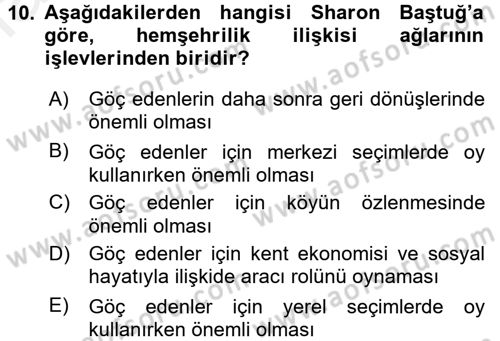 Kent Sosyolojisi Dersi 2017 - 2018 Yılı 3 Ders Sınav Soruları 10. Soru