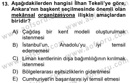 Kent Sosyolojisi Dersi 2017 - 2018 Yılı 3 Ders Sınav Soruları 13. Soru