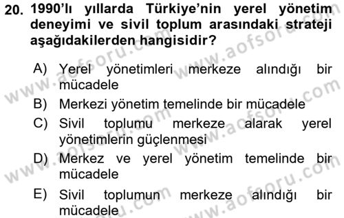 Kent Sosyolojisi Dersi 2017 - 2018 Yılı 3 Ders Sınav Soruları 20. Soru