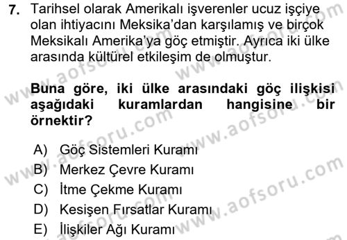 Kent Sosyolojisi Dersi 2017 - 2018 Yılı 3 Ders Sınav Soruları 7. Soru