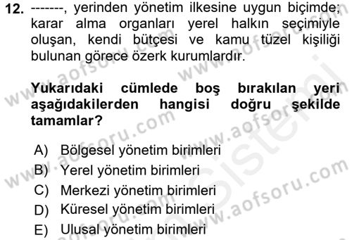 Kent Sosyolojisi Dersi 2017 - 2018 Yılı (Vize) Ara Sınav Soruları 12. Soru