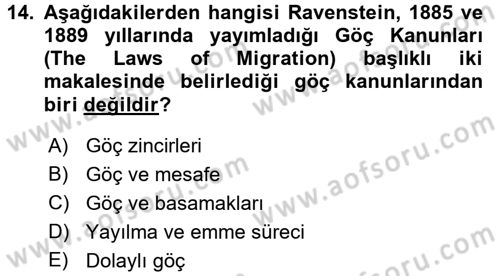 Kent Sosyolojisi Dersi 2017 - 2018 Yılı (Vize) Ara Sınavı 14. Soru